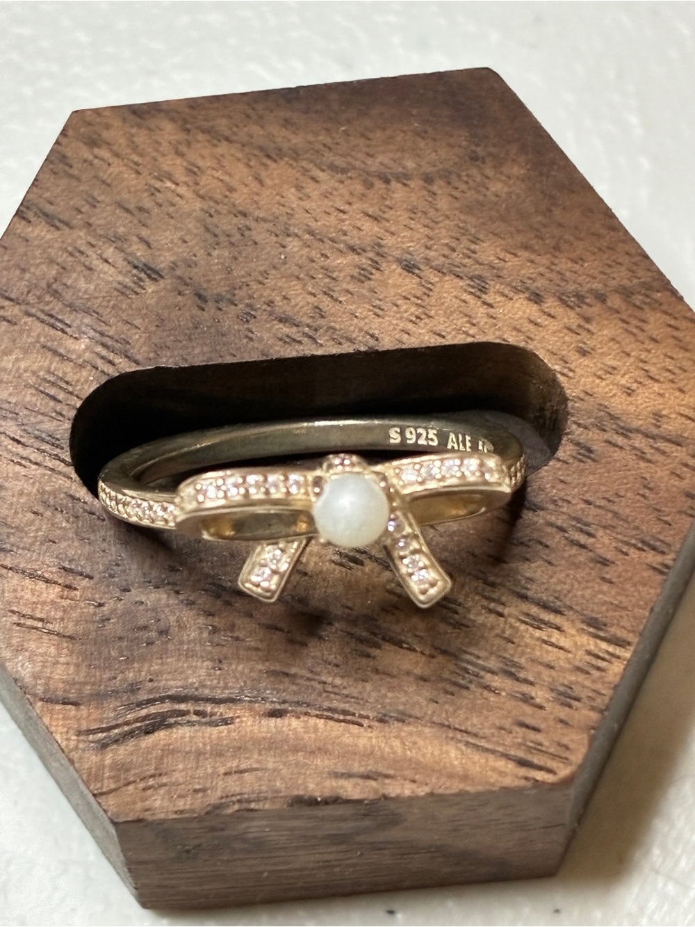 Silpada Sterling Silver Gold Bow Ring with Pearl Accent, 8